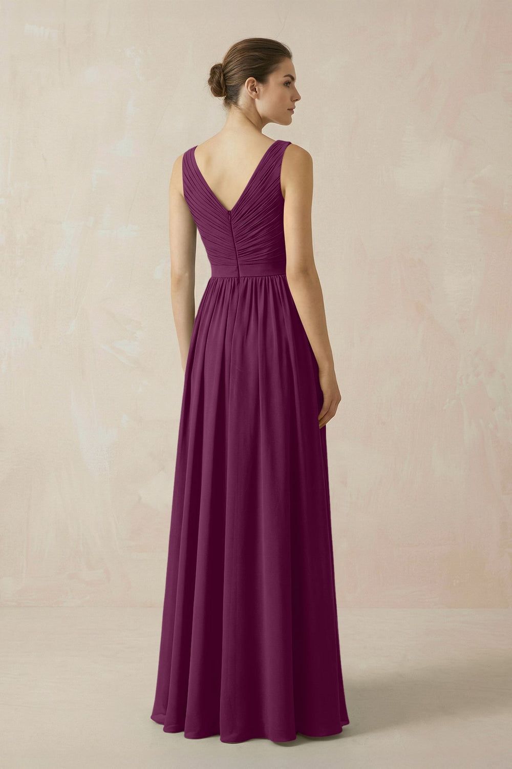 A-Line V-Neck Pleated Chiffon Bridesmaid Dress in Fig - KissProm BRIDESMAID DRESSES