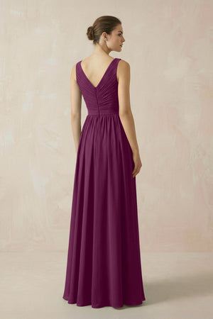 A-Line V-Neck Pleated Chiffon Bridesmaid Dress in Fig - KissProm BRIDESMAID DRESSES