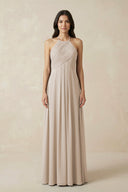 A-Line Halter Neck Pleated Chiffon Bridesmaid Dress in Frost - KissProm BRIDESMAID DRESSES