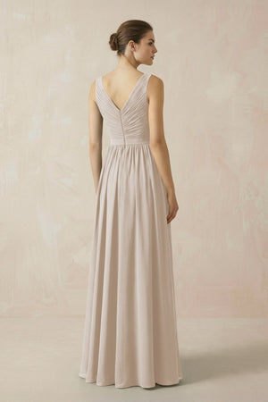 A-Line V-Neck Pleated Chiffon Bridesmaid Dress in Frost - KissProm BRIDESMAID DRESSES