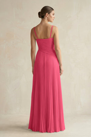 Pleated A-Line Long Chiffon Bridesmaid Dress in Fuchsia