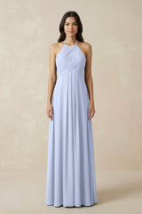 A-Line Halter Neck Pleated Chiffon Bridesmaid Dress in Ice - KissProm BRIDESMAID DRESSES