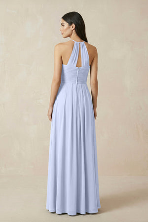 A-Line Halter Neck Pleated Chiffon Bridesmaid Dress in Ice - KissProm BRIDESMAID DRESSES