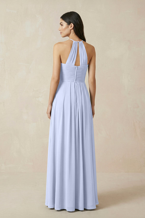 A-Line Halter Neck Pleated Chiffon Bridesmaid Dress in Ice - KissProm BRIDESMAID DRESSES