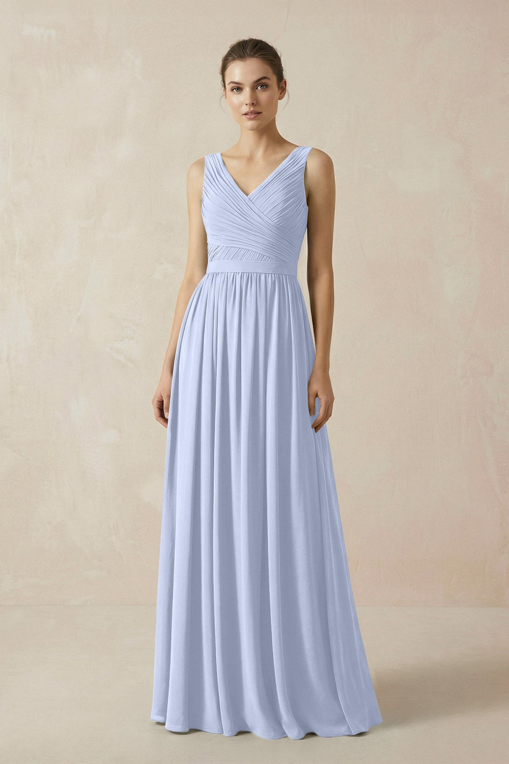 A-Line V-Neck Pleated Chiffon Bridesmaid Dress in Ice - KissProm BRIDESMAID DRESSES