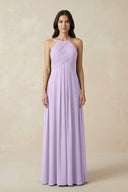 A-Line Halter Neck Pleated Chiffon Bridesmaid Dress in Lavender - KissProm BRIDESMAID DRESSES