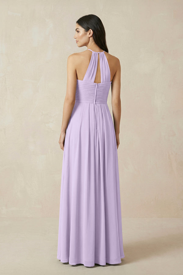 A-Line Halter Neck Pleated Chiffon Bridesmaid Dress in Lavender A-Line Halter Neck Pleated Chiffon Bridesmaid Dress in Lavender
