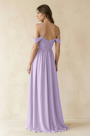 A-Line Off-the-Shoulder Pleated Chiffon Bridesmaid Dress in Lavender - KissProm BRIDESMAID DRESSES