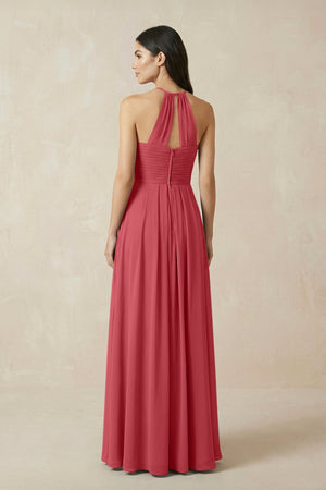 A-Line Halter Neck Pleated Chiffon Bridesmaid Dress in Merlot - KissProm BRIDESMAID DRESSES