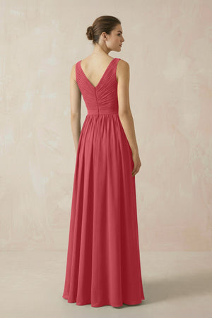 A-Line V-Neck Pleated Chiffon Bridesmaid Dress in Merlot - KissProm BRIDESMAID DRESSES