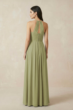 A-Line Halter Neck Pleated Chiffon Bridesmaid Dress in Moss Green - KissProm BRIDESMAID DRESSES