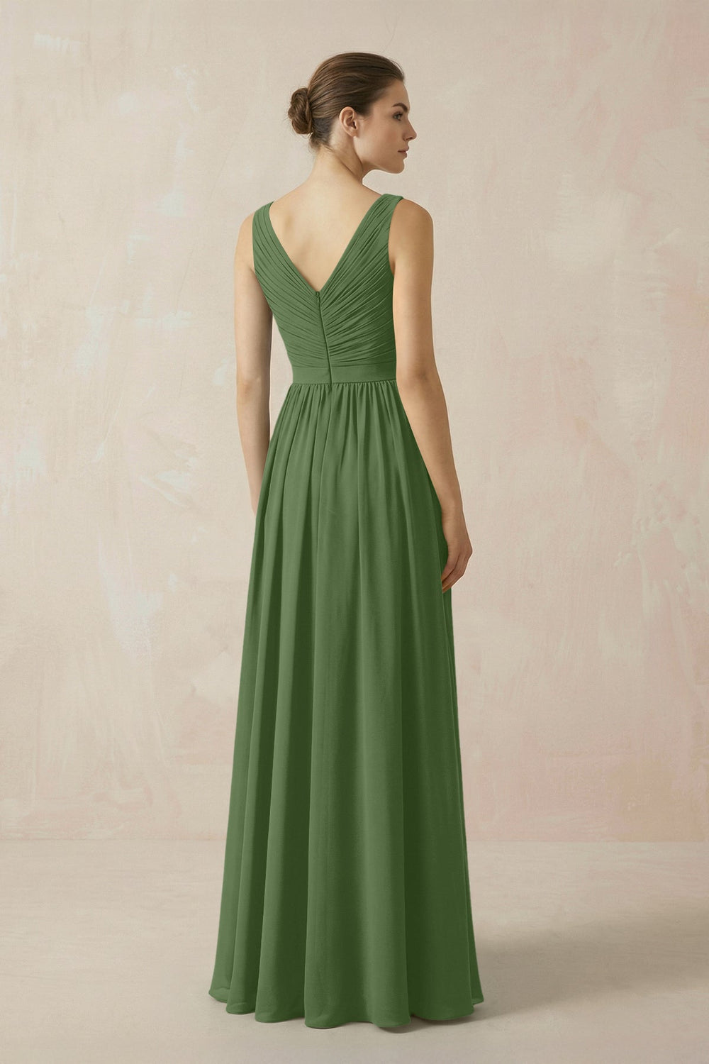 A-Line V-Neck Pleated Chiffon Bridesmaid Dress in Moss - KissProm BRIDESMAID DRESSES