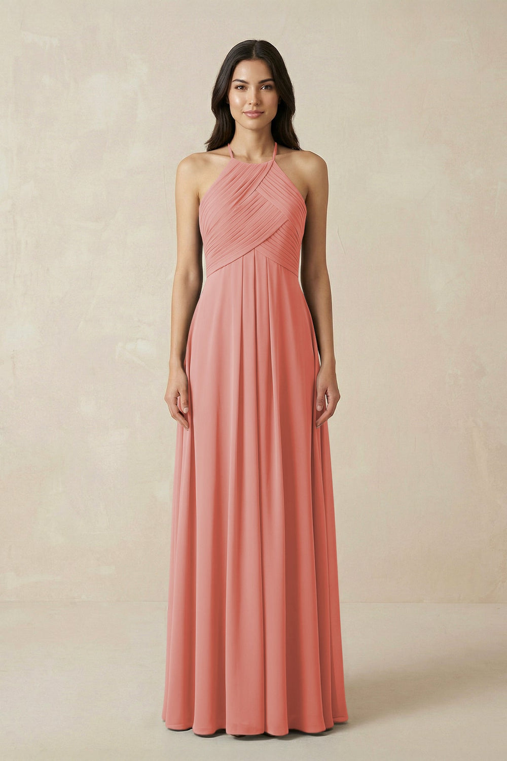 A-Line Halter Neck Pleated Chiffon Bridesmaid Dress in Mulberry - KissProm BRIDESMAID DRESSES