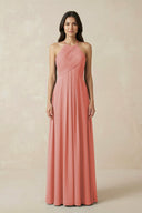 A-Line Halter Neck Pleated Chiffon Bridesmaid Dress in Mulberry - KissProm BRIDESMAID DRESSES
