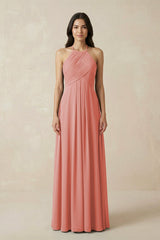 A-Line Halter Neck Pleated Chiffon Bridesmaid Dress in Mulberry - KissProm BRIDESMAID DRESSES