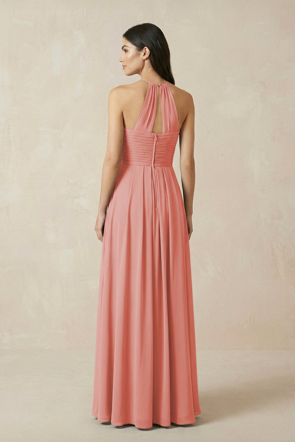 A-Line Halter Neck Pleated Chiffon Bridesmaid Dress in Mulberry - KissProm BRIDESMAID DRESSES