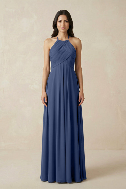 navy blue halter neck formal dress KissProm