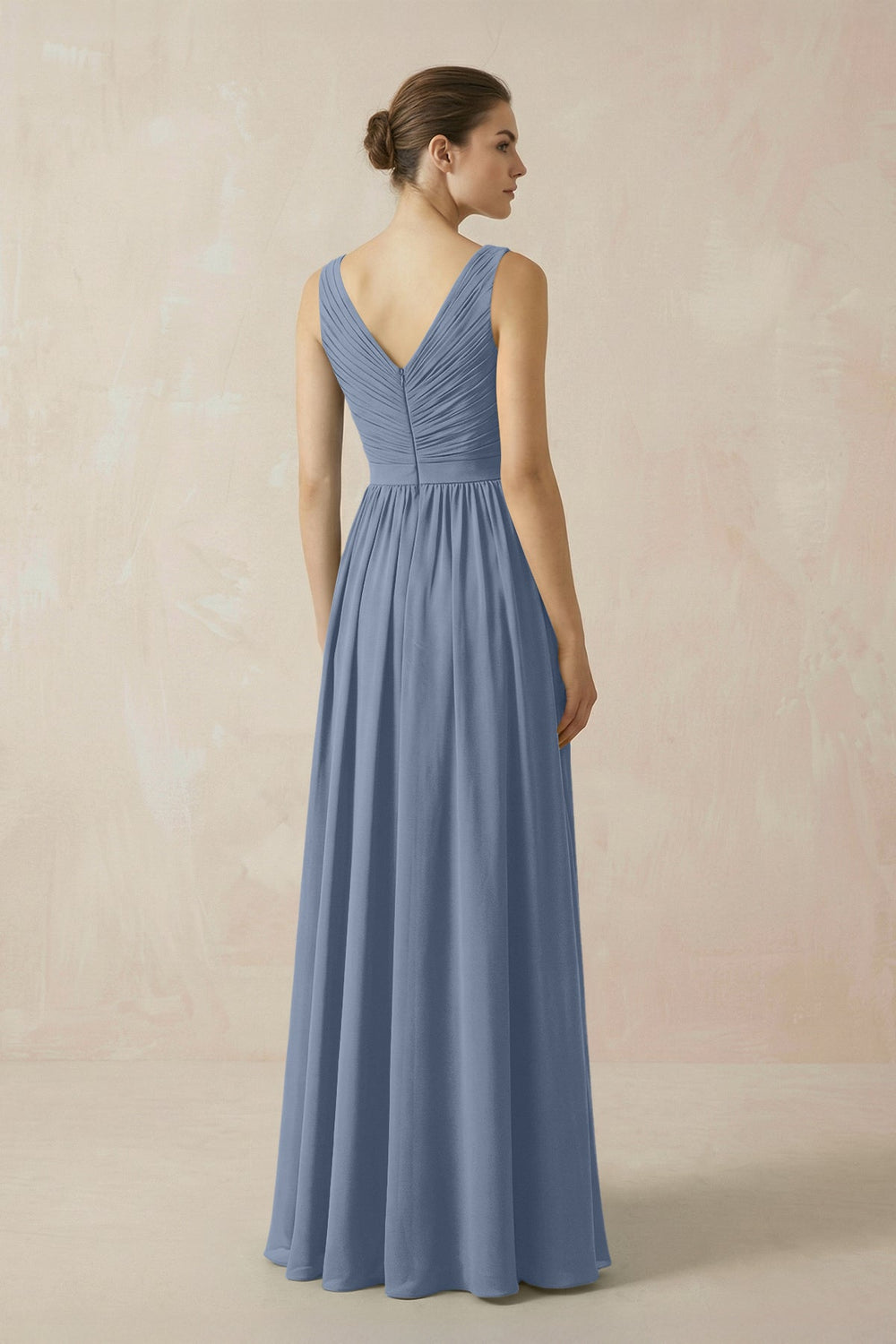 A-Line V-Neck Pleated Chiffon Bridesmaid Dress in Neptune - KissProm BRIDESMAID DRESSES
