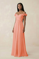 Pleated Off - the - Shoulder A - Line Chiffon Bridesmaid Dress in Rosette - KissProm Bridesmaid Dresses