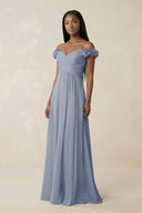 Pleated Off - the - Shoulder A - Line Chiffon Bridesmaid Dress in Twilight - KissProm Bridesmaid Dresses