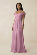 Pleated Off - the - Shoulder A - Line Chiffon Bridesmaid Dress in Vintage Mauve - KissProm Bridesmaid Dresses