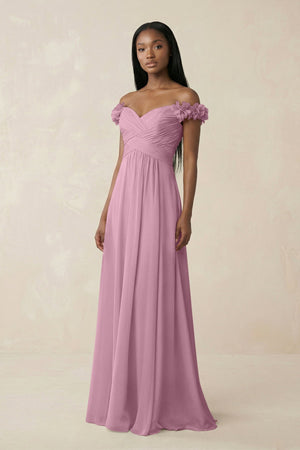 Pleated Off - the - Shoulder A - Line Chiffon Bridesmaid Dress in Vintage Mauve - KissProm Bridesmaid Dresses