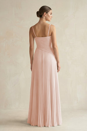 Pleated A-Line Long Chiffon Bridesmaid Dress in Pale Blush