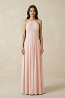 A-Line Halter Neck Pleated Chiffon Bridesmaid Dress in Pale Blush - KissProm BRIDESMAID DRESSES