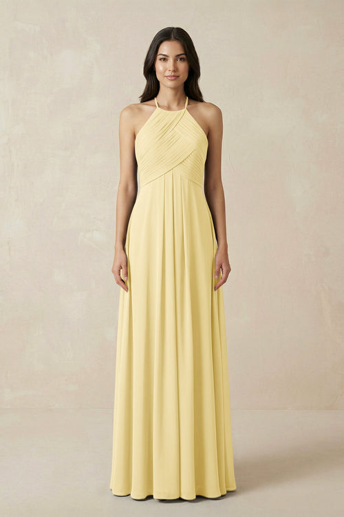 yellow halter neck dress KissProm