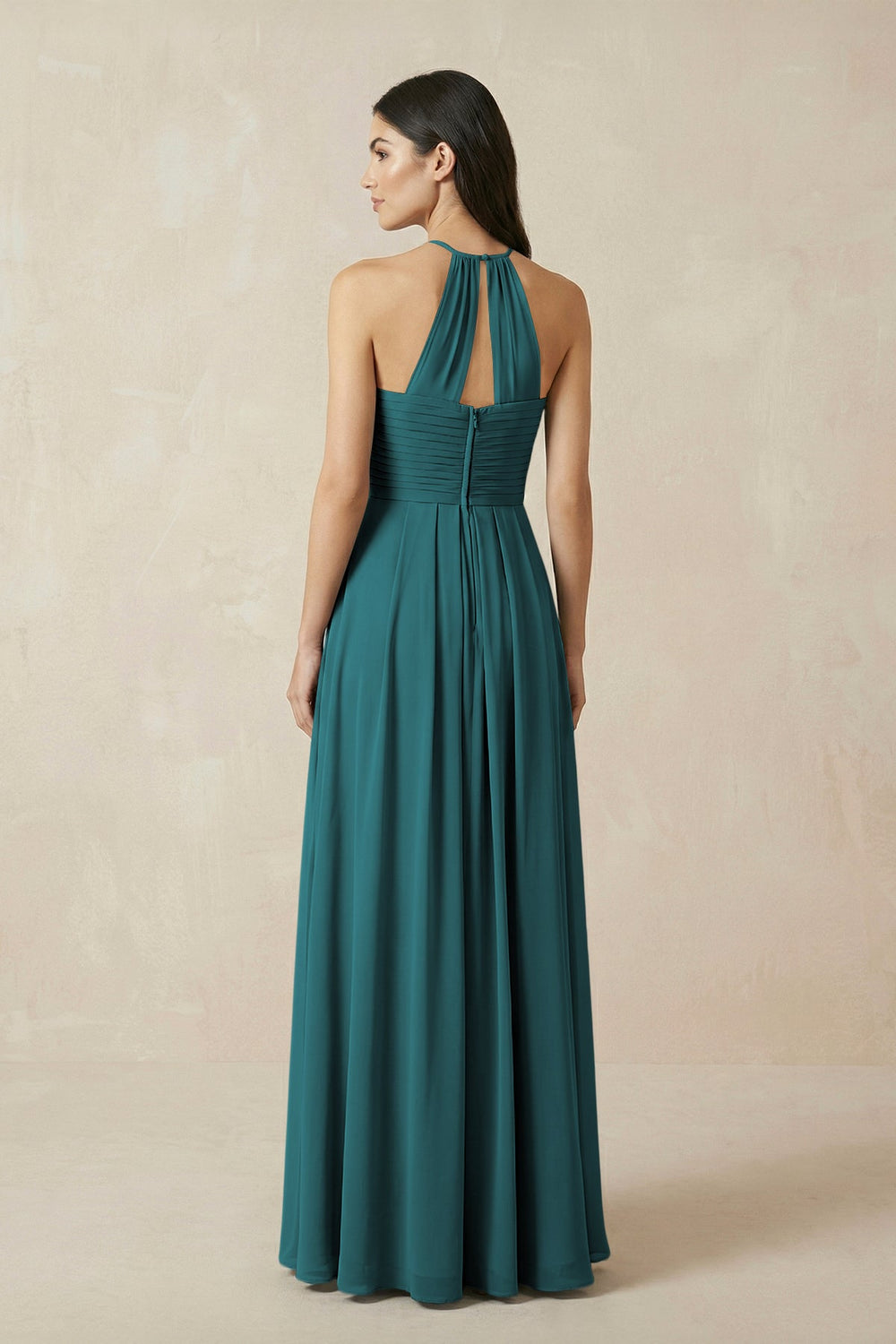 A-Line Halter Neck Pleated Chiffon Bridesmaid Dress in Pine - KissProm BRIDESMAID DRESSES
