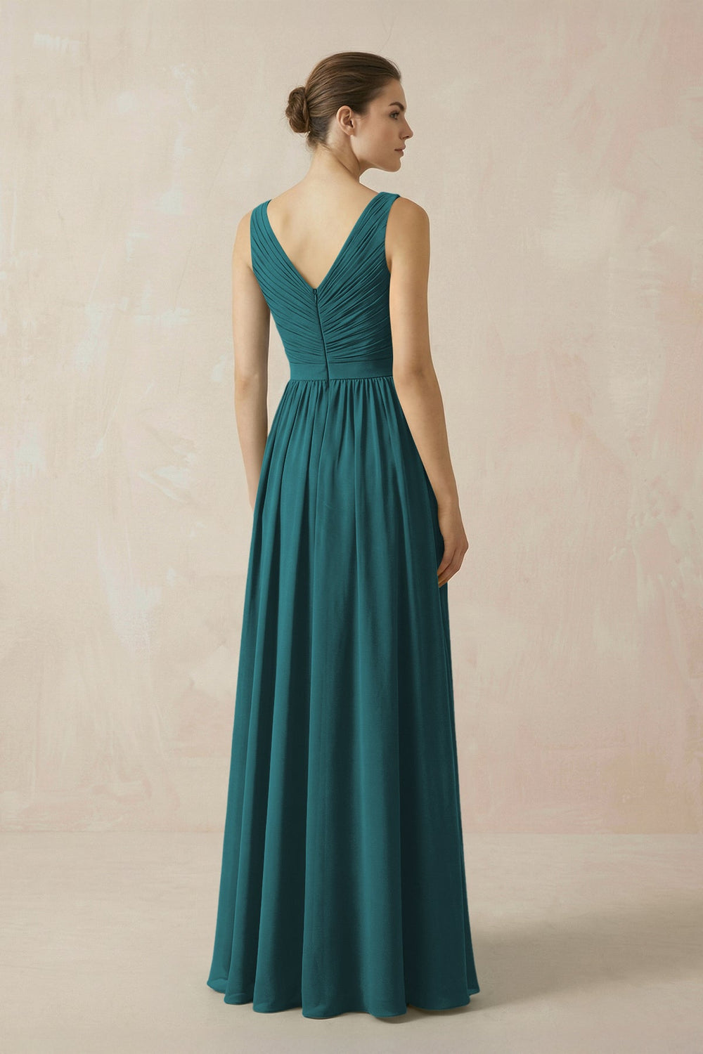 A-Line V-Neck Pleated Chiffon Bridesmaid Dress in Pine - KissProm BRIDESMAID DRESSES