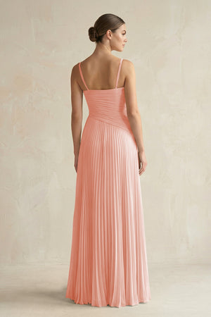 Pleated A-Line Long Chiffon Bridesmaid Dress in Rose Petal