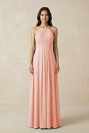 A-Line Halter Neck Pleated Chiffon Bridesmaid Dress in Rose Petal - KissProm BRIDESMAID DRESSES