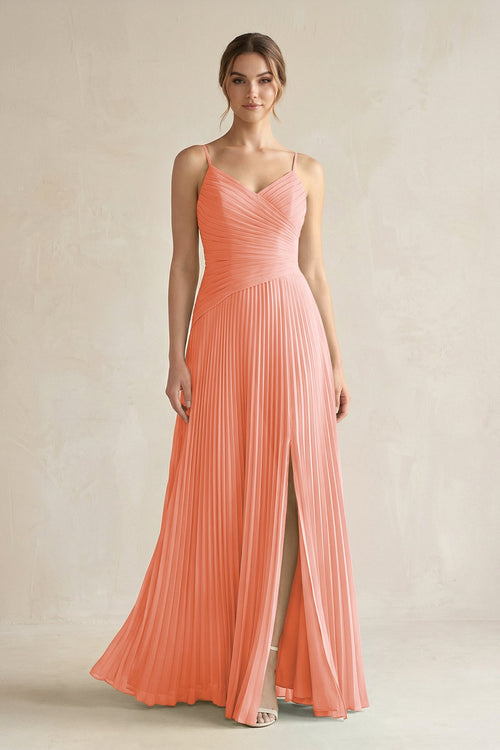 Pleated A-Line Long Chiffon Bridesmaid Dress in Rosette