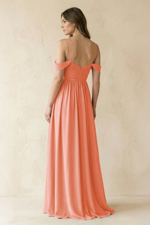 A-Line Off-the-Shoulder Pleated Chiffon Bridesmaid Dress in Rosette - KissProm BRIDESMAID DRESSES