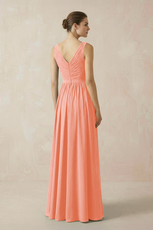 A-Line V-Neck Pleated Chiffon Bridesmaid Dress in Rosette - KissProm BRIDESMAID DRESSES