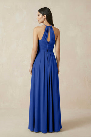 A-Line Halter Neck Pleated Chiffon Bridesmaid Dress in Royal Blue - KissProm BRIDESMAID DRESSES