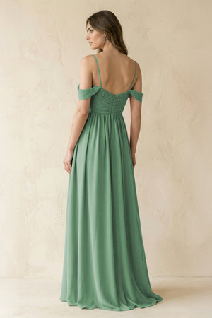 A-Line Off-the-Shoulder Pleated Chiffon Bridesmaid Dress in Sea Glass - KissProm BRIDESMAID DRESSES