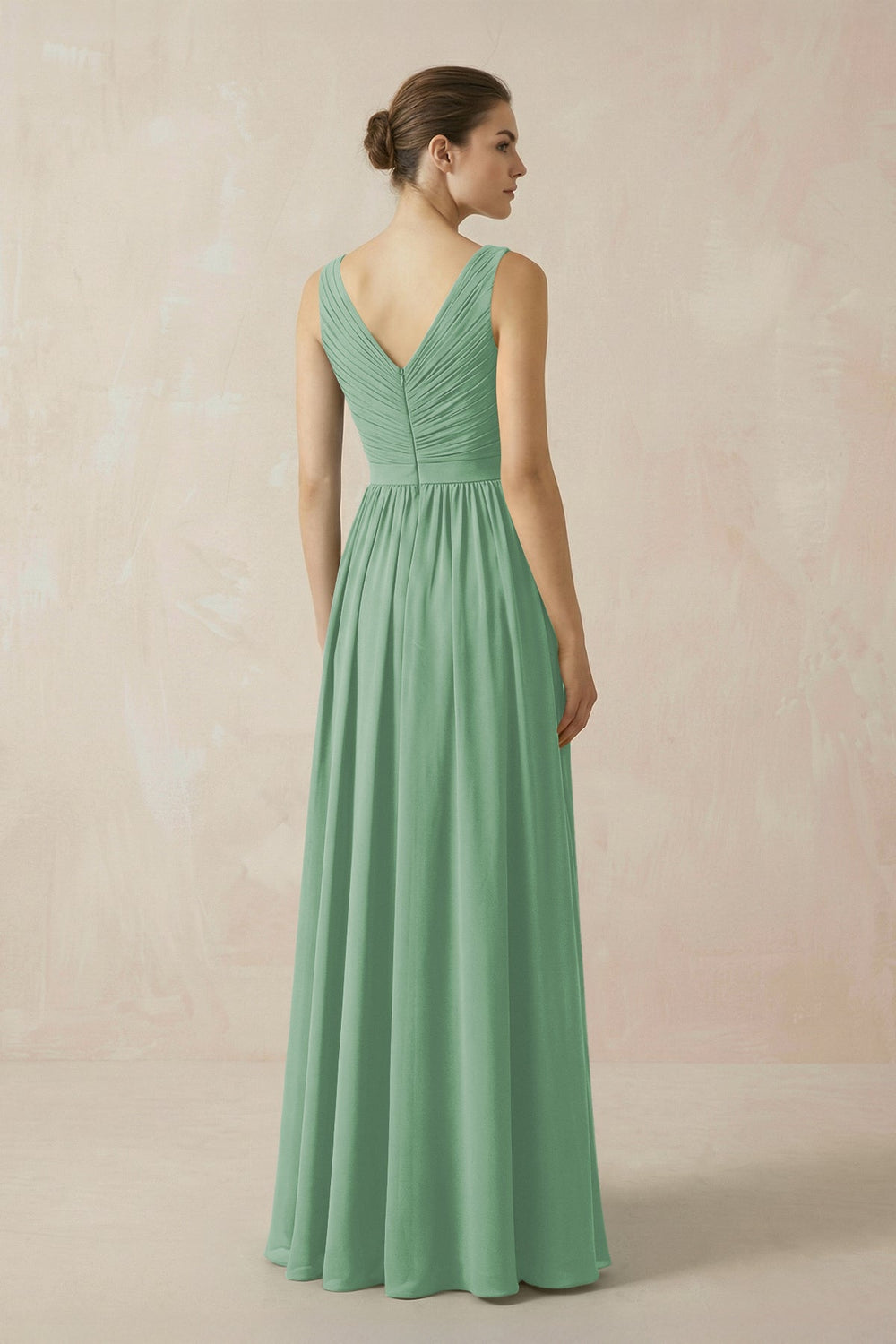 A - Line V - Neck Pleated Chiffon Bridesmaid Dress in Sea Glass - KissProm Bridesmaid Dresses