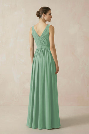 A-Line V-Neck Pleated Chiffon Bridesmaid Dress in Sea Glass - KissProm BRIDESMAID DRESSES