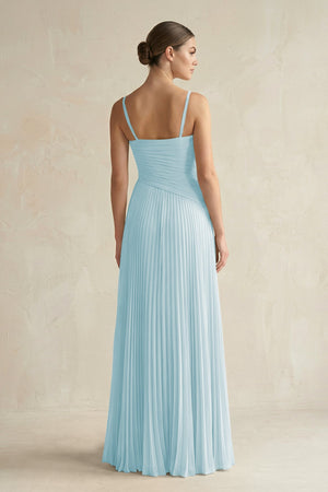 Pleated A-Line Long Chiffon Bridesmaid Dress in Sky Blue
