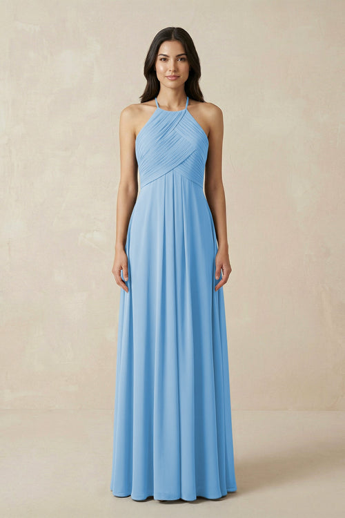 blue halter neck bridesmaid dresses KissProm