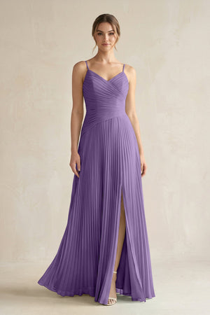 Pleated A-Line Long Chiffon Bridesmaid Dress in Tahiti