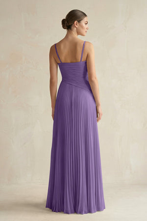 Pleated A-Line Long Chiffon Bridesmaid Dress in Tahiti