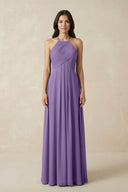 A-Line Halter Neck Pleated Chiffon Bridesmaid Dress in Tahiti - KissProm BRIDESMAID DRESSES