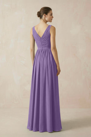 A-Line V-Neck Pleated Chiffon Bridesmaid Dress in Tahiti - KissProm BRIDESMAID DRESSES