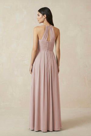 A-Line Halter Neck Pleated Chiffon Bridesmaid Dress in Toffee - KissProm BRIDESMAID DRESSES