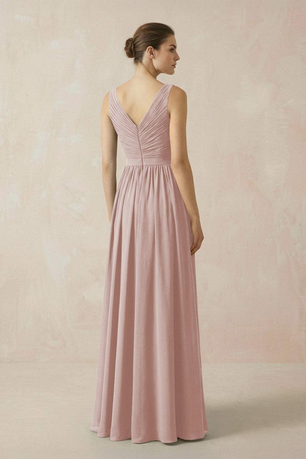 A-Line V-Neck Pleated Chiffon Bridesmaid Dress in Toffee - KissProm BRIDESMAID DRESSES