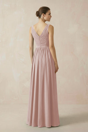 A-Line V-Neck Pleated Chiffon Bridesmaid Dress in Toffee - KissProm BRIDESMAID DRESSES