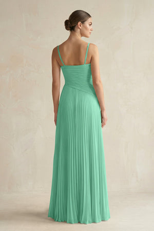 Pleated A-Line Long Chiffon Bridesmaid Dress in Turquoise